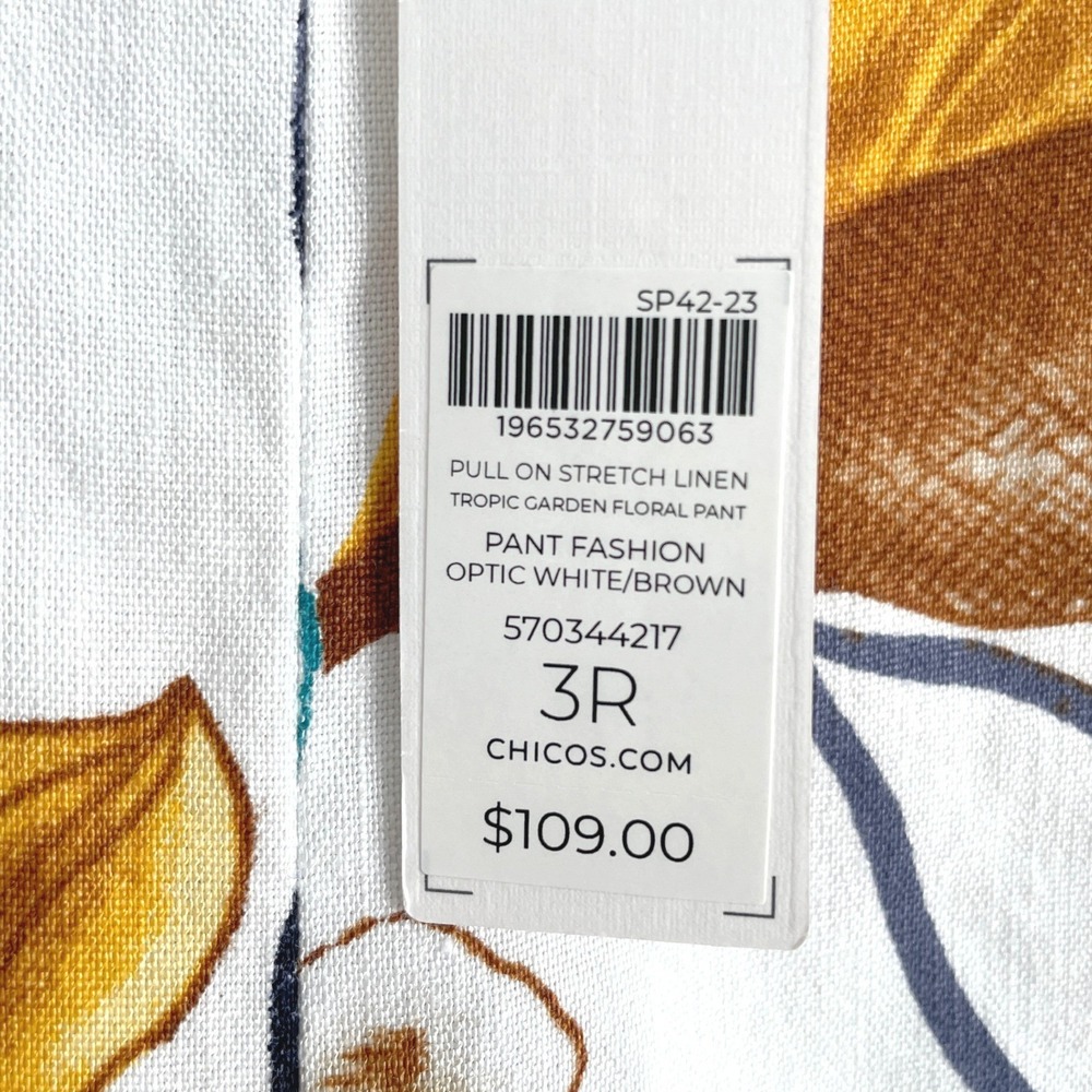 Chico's Tropic Garden Floral Stretch Linen Wide Leg Pull On Pants Size 3R 16R - Picture 3 of 16